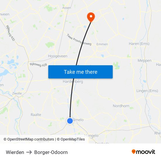 Wierden to Borger-Odoorn map