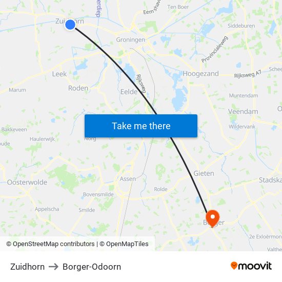 Zuidhorn to Borger-Odoorn map