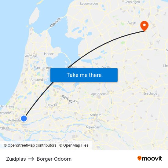 Zuidplas to Borger-Odoorn map