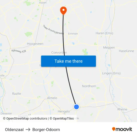 Oldenzaal to Borger-Odoorn map
