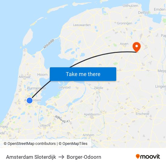 Amsterdam Sloterdijk to Borger-Odoorn map