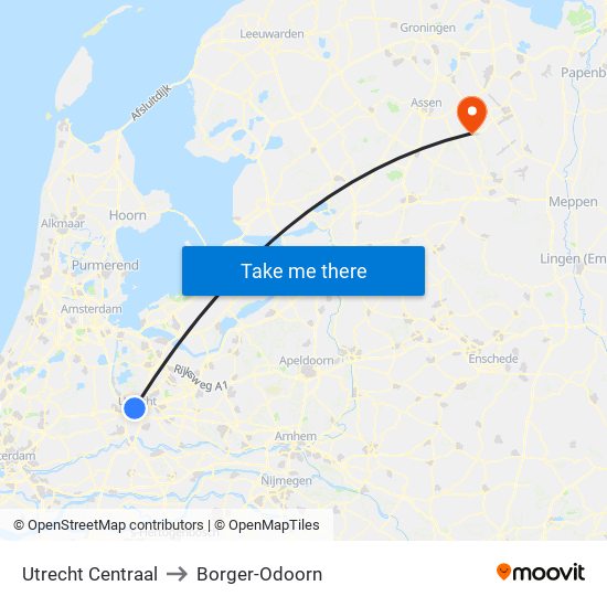 Utrecht Centraal to Borger-Odoorn map