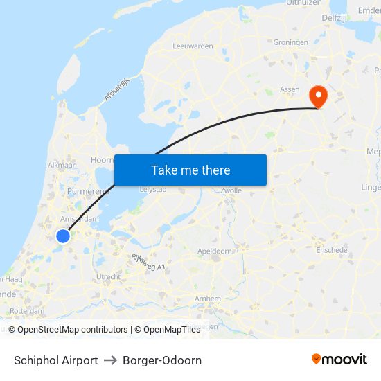 Schiphol Airport to Borger-Odoorn map