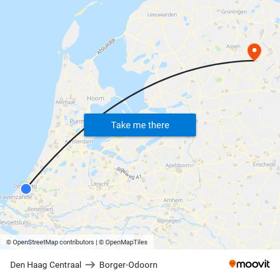 Den Haag Centraal to Borger-Odoorn map