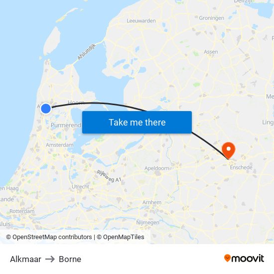 Alkmaar to Borne map