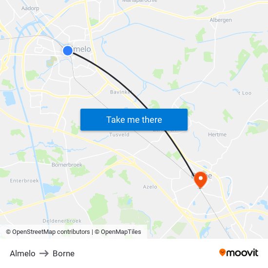 Almelo to Borne map