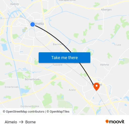 Almelo to Borne map