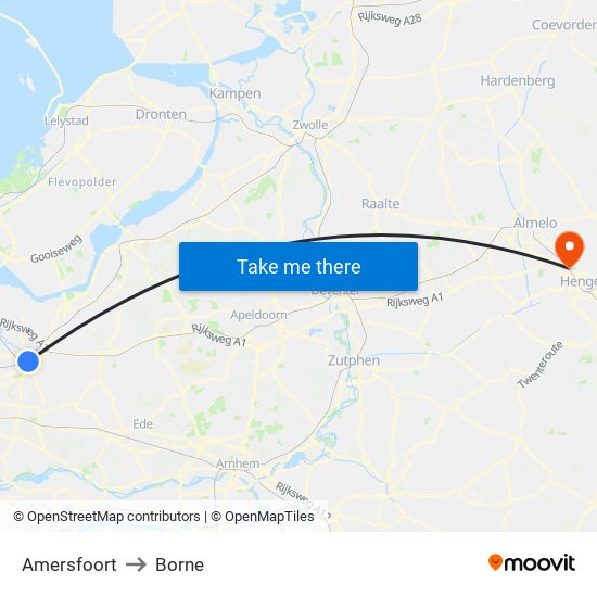 Amersfoort to Borne map