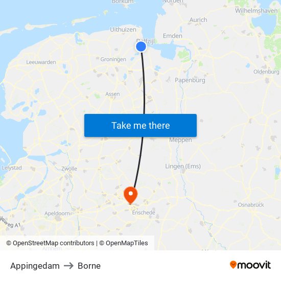 Appingedam to Borne map