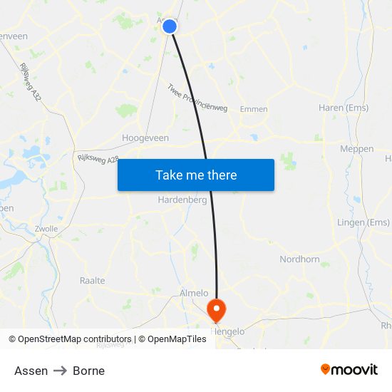 Assen to Borne map