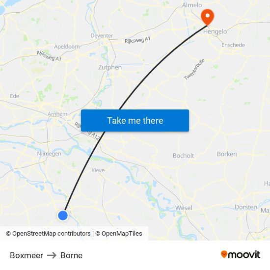 Boxmeer to Borne map