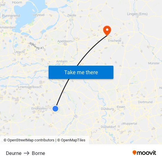 Deurne to Borne map