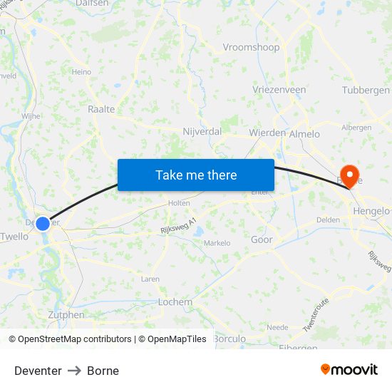 Deventer to Borne map
