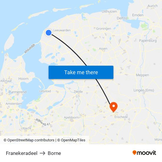 Franekeradeel to Borne map