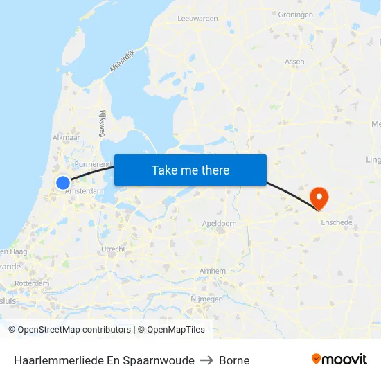 Haarlemmerliede En Spaarnwoude to Borne map