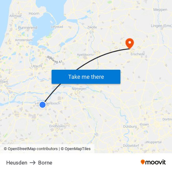 Heusden to Borne map