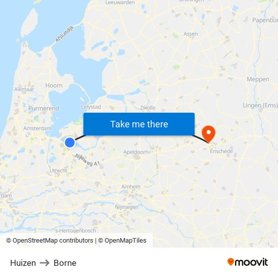 Huizen to Borne map