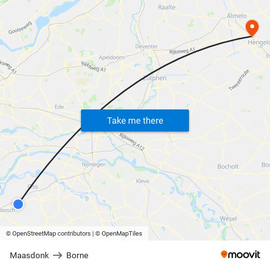 Maasdonk to Borne map