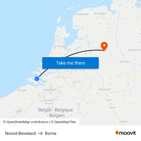 Noord-Beveland to Borne map