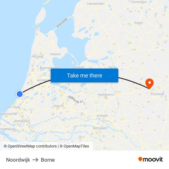 Noordwijk to Borne map
