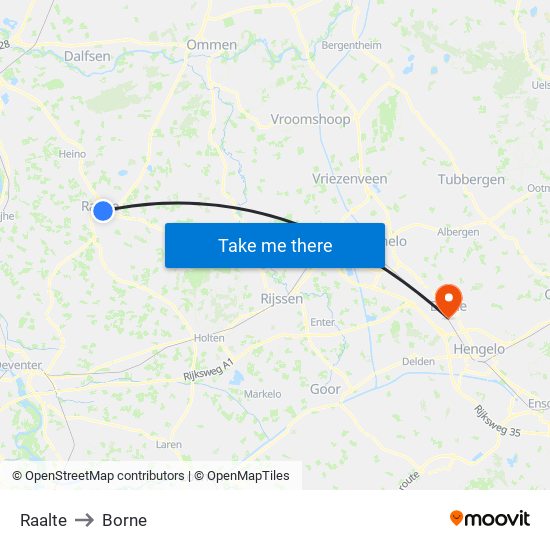 Raalte to Borne map