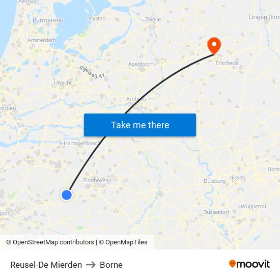 Reusel-De Mierden to Borne map