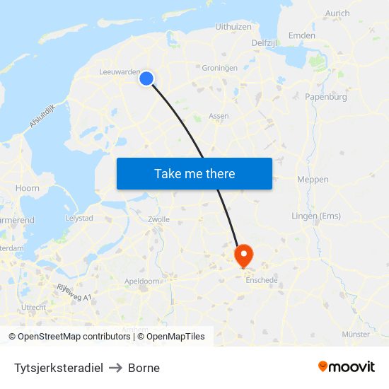 Tytsjerksteradiel to Borne map