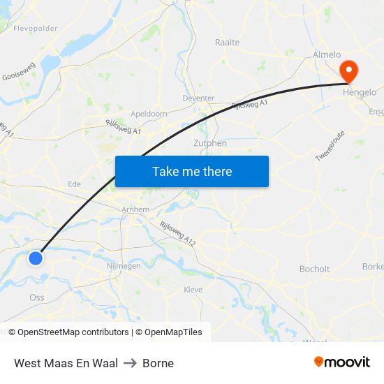 West Maas En Waal to Borne map