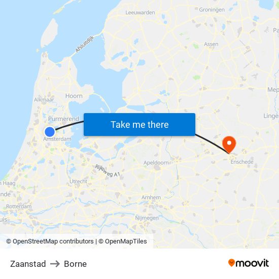 Zaanstad to Borne map