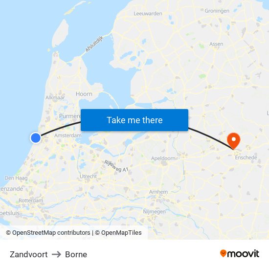 Zandvoort to Borne map