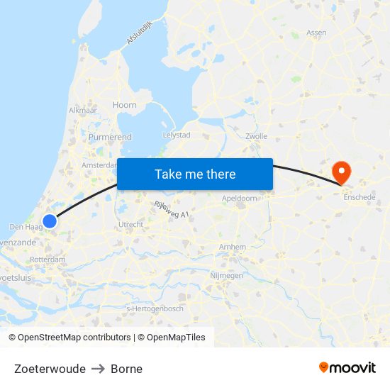 Zoeterwoude to Borne map