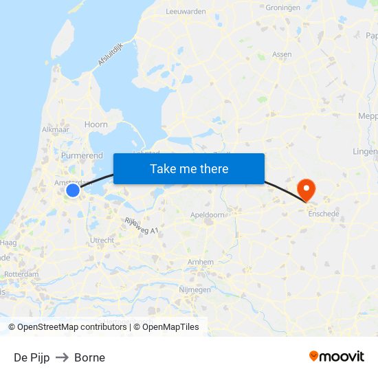 De Pijp to Borne map