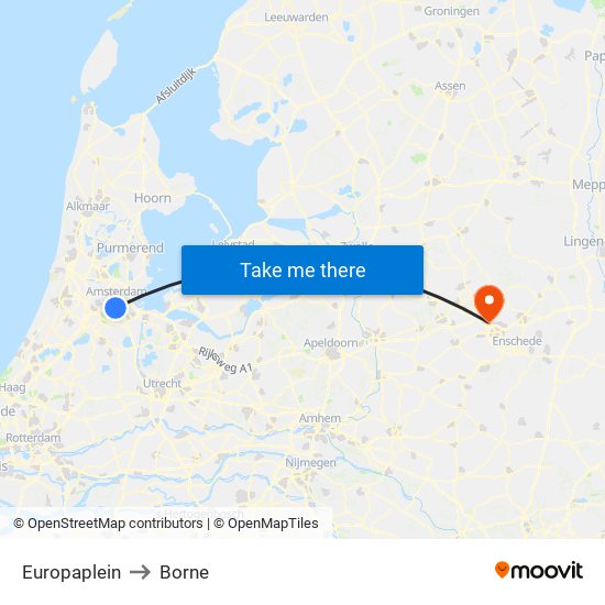 Europaplein to Borne map