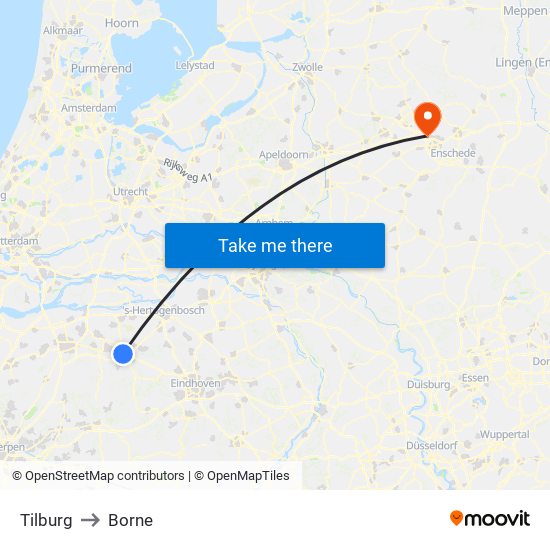 Tilburg to Borne map