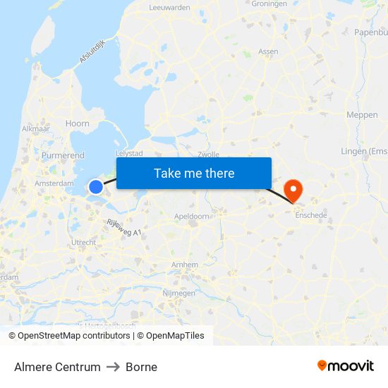 Almere Centrum to Borne map