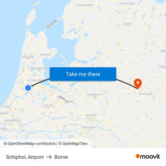 Schiphol, Airport to Borne map