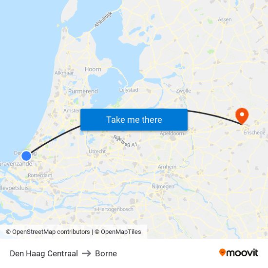 Den Haag Centraal to Borne map