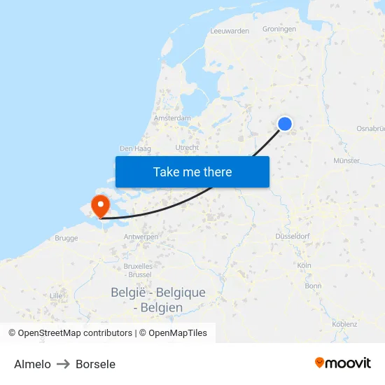 Almelo to Borsele map
