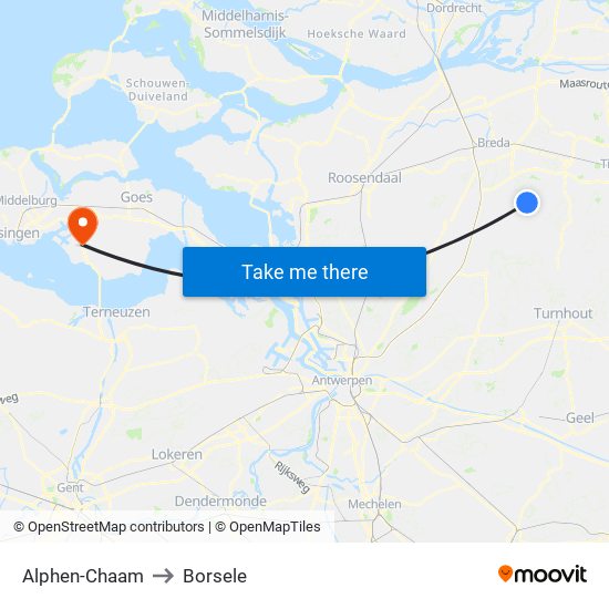 Alphen-Chaam to Borsele map