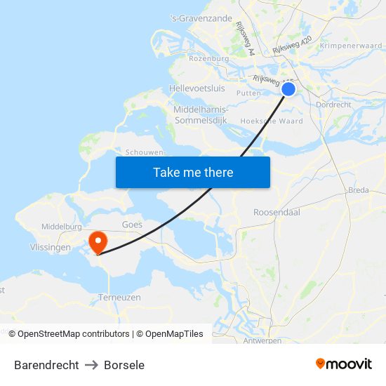 Barendrecht to Borsele map