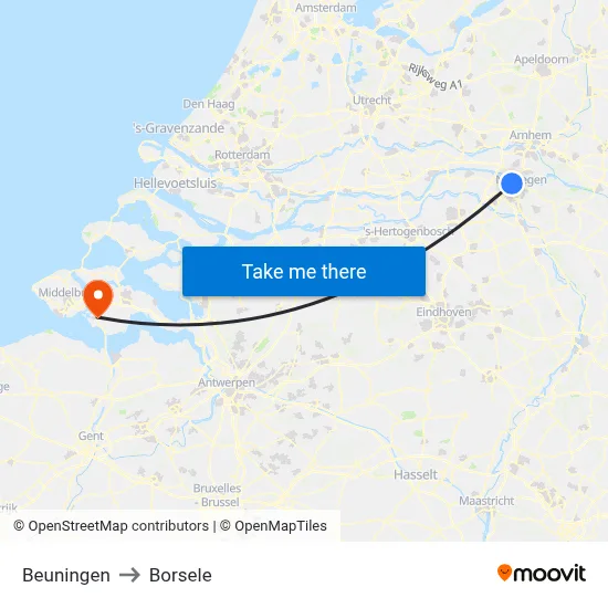Beuningen to Borsele map