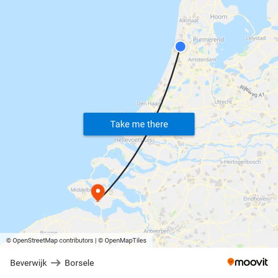 Beverwijk to Borsele map