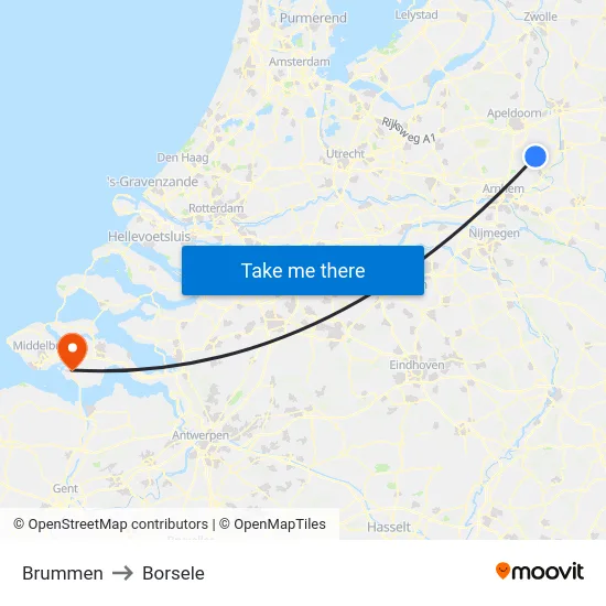 Brummen to Borsele map