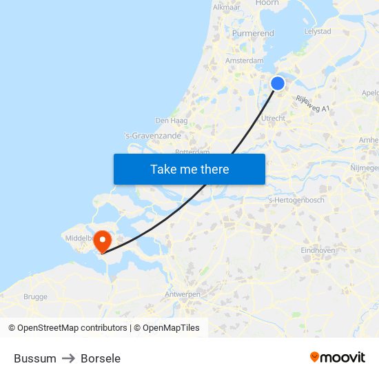 Bussum to Borsele map