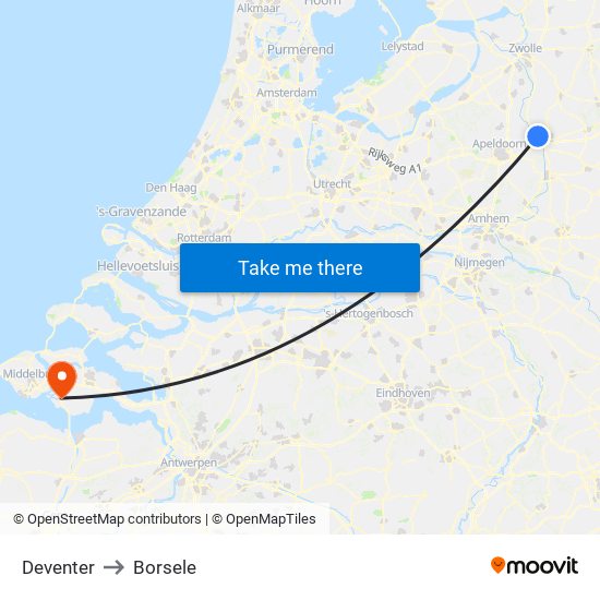 Deventer to Borsele map