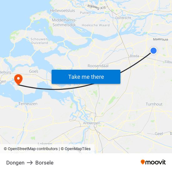 Dongen to Borsele map