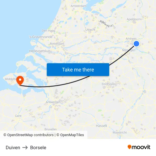 Duiven to Borsele map