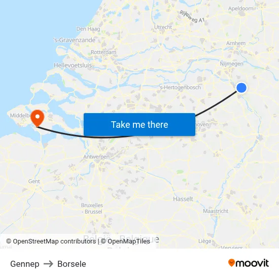 Gennep to Borsele map