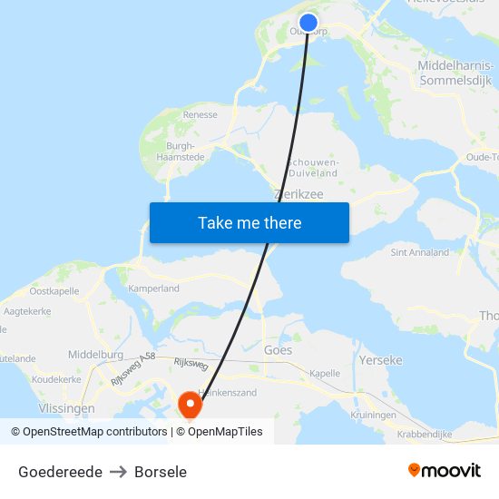 Goedereede to Borsele map