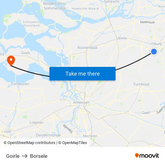 Goirle to Borsele map